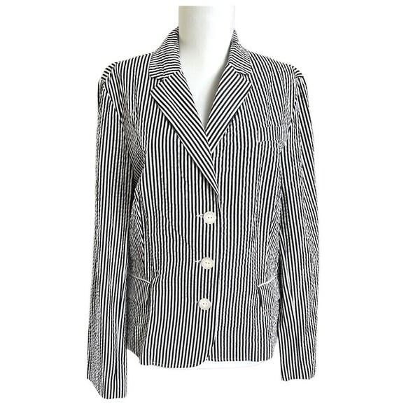 Sandro Blazer Jacket seersucker striped lightweight three button Gray White XL - Picture 1 of 12